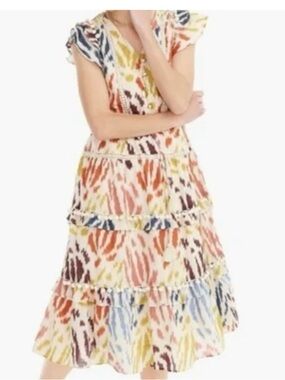 J.Crew Point Sur flutter-sleeve midi dress in printed cotton voile Size 4